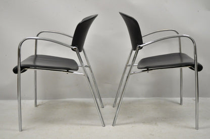 Vintage Italian Mid Century Modern Chrome Sleek Sculptural Arm Chairs - a Pair