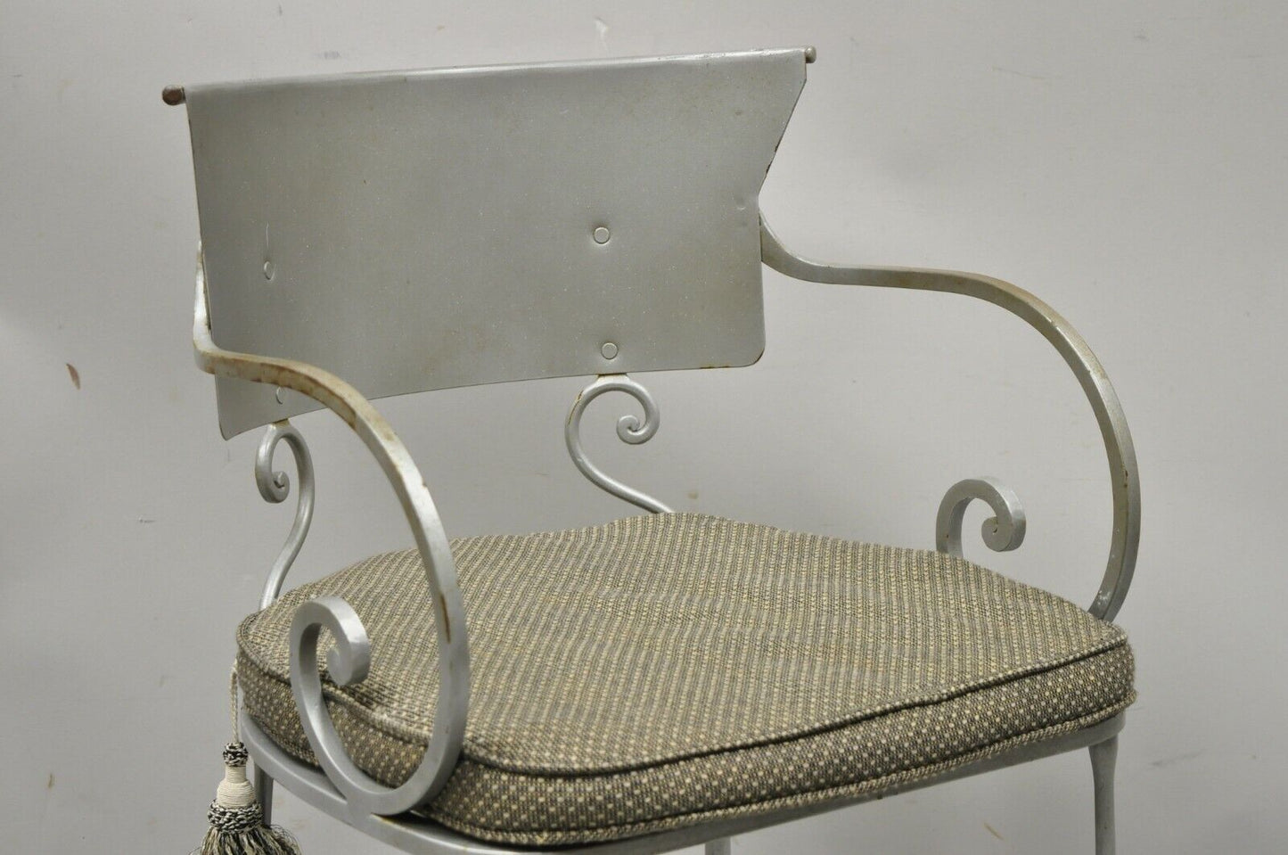 Vintage Steel Metal Hollywood Regency Scrolling Arm Dining Chairs - Set of 4