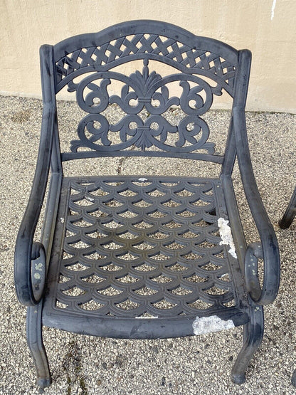 Cast Aluminum Mediterranean Tuscan Scrolling Garden Patio Club Chairs - a Pair