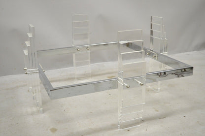 Vintage Mid Century Modern Stacked Lucite Chrome Frame Square Coffee Table Base