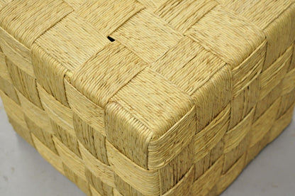 Decorator Modern Woven Rattan Rope Cord Cube Ottoman Side Table - a Pair