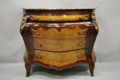 Reproduction French Louis XV Style Pink Marble Top Bombe Commode Dresser Chest