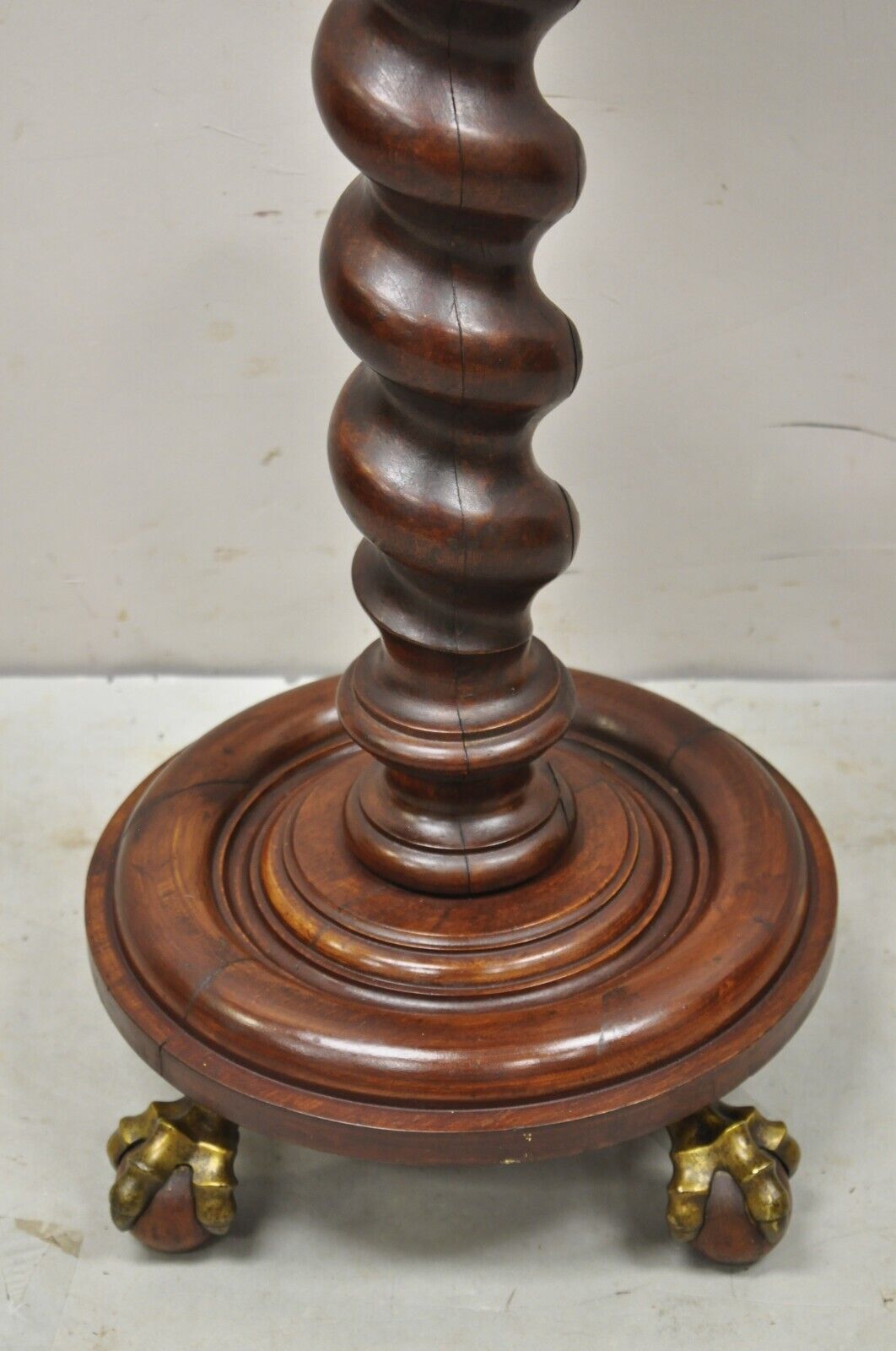 Antique Empire Victorian Walnut Barley Twist Spiral Carved Pedestal Stand