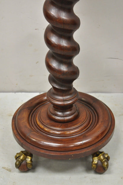 Antique Empire Victorian Walnut Barley Twist Spiral Carved Pedestal Stand