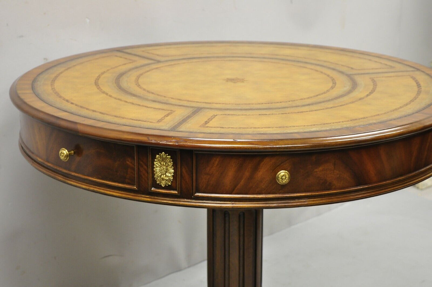 Maitland Smith French Empire Regency Leather Top Brass Paw Feet Center Table