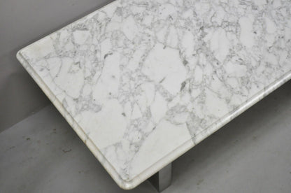 Modern Italian Marble Chrome Double Pedestal Base Rectangular Coffee Table