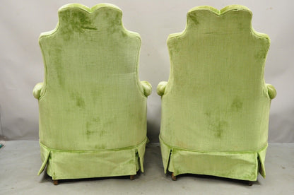 Pair Silver Craft Lime Green Upholstered Button Tufted Club Lounge Chairs