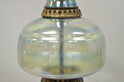 Vintage Mid Century Modern Italian Iridescent Blue Art Glass Tall Table Lamp