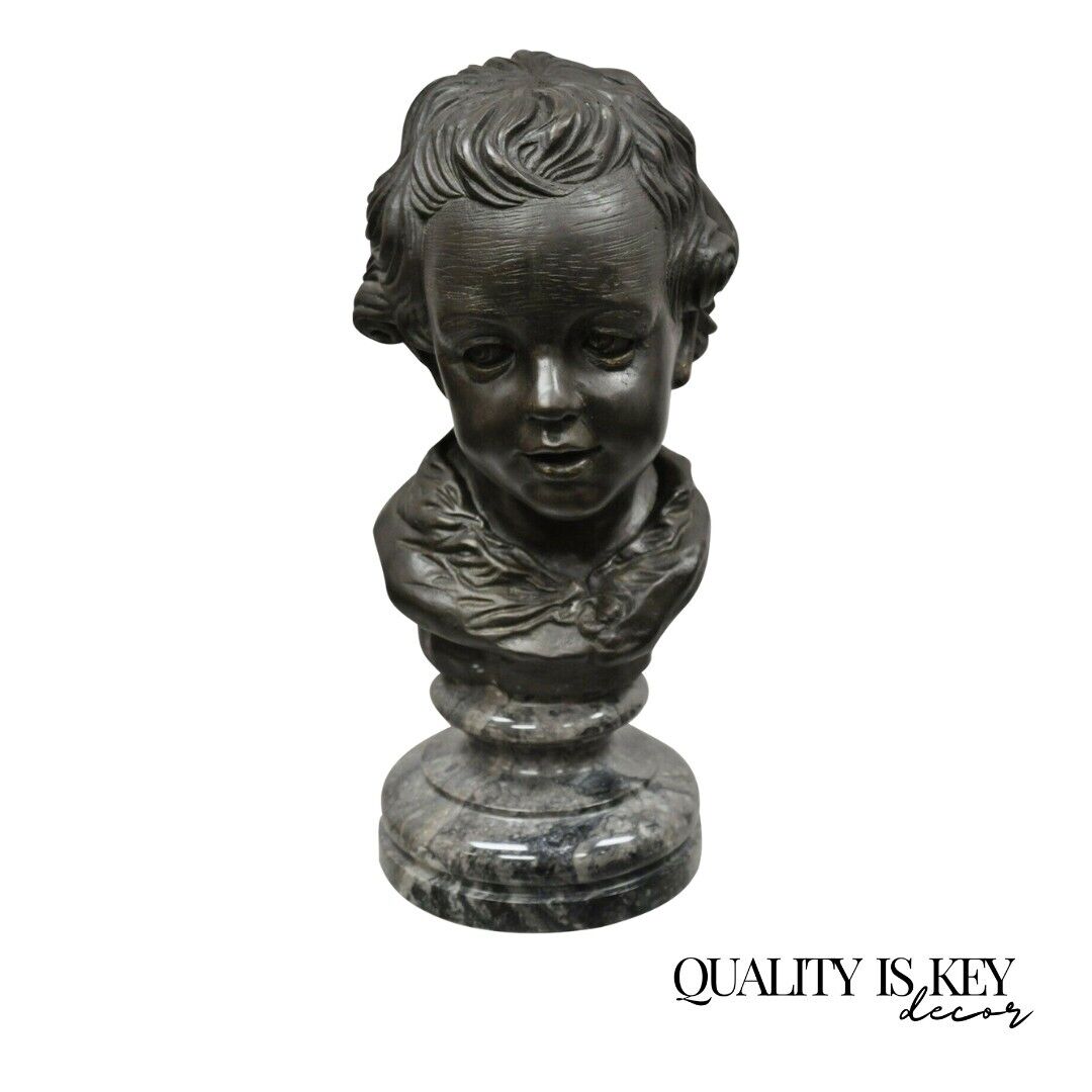 Maitland Smith 19" Bronze Boy Bust Head Victorian Style on Marble Base