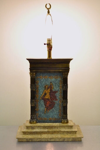 Vintage Neoclassical Style Figural Painted Nude Woman Bronze Marble Table Lamp