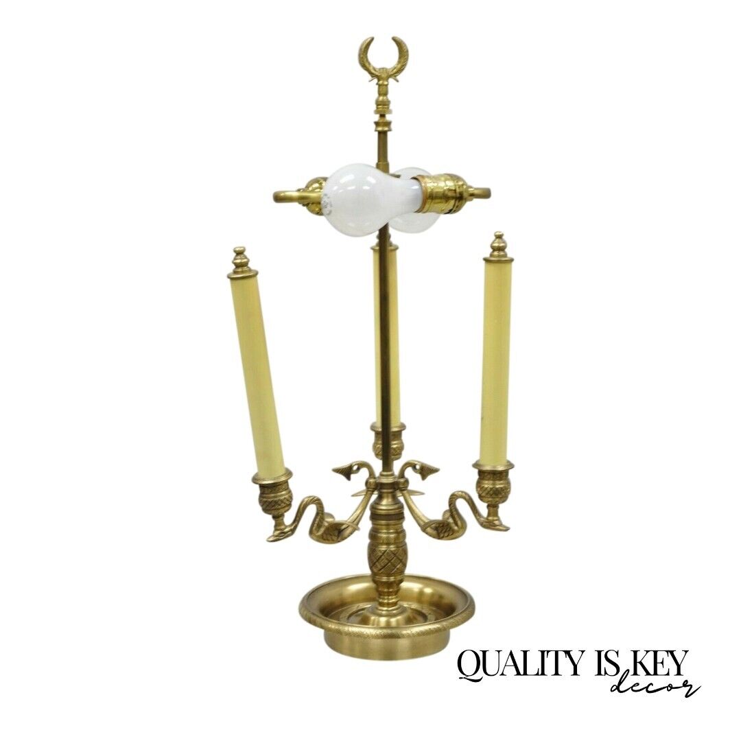 Empire Regency Style Brass Candlestick Bouillotte Desk Table Lamp with Swans (C)