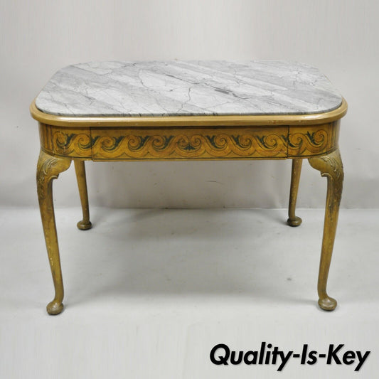 Antique French Adams Style Hand Painted Queen Anne One Drawer Center Table