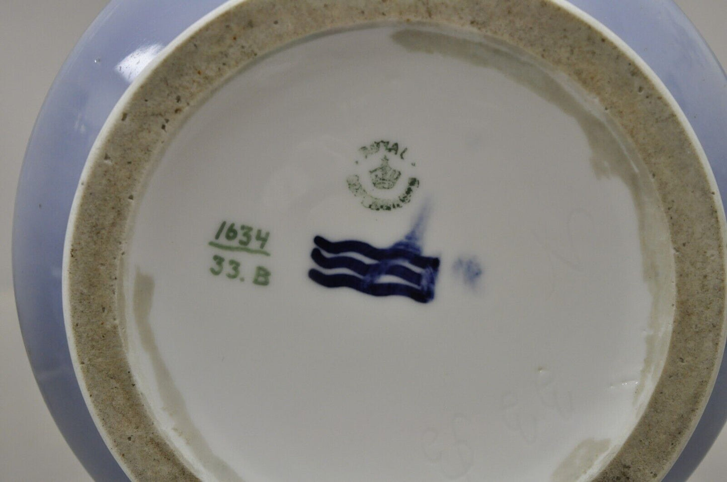 Antique Royal Copenhagen 13" Blue White Porcelain Nautical Ship Vase 1634 33.B