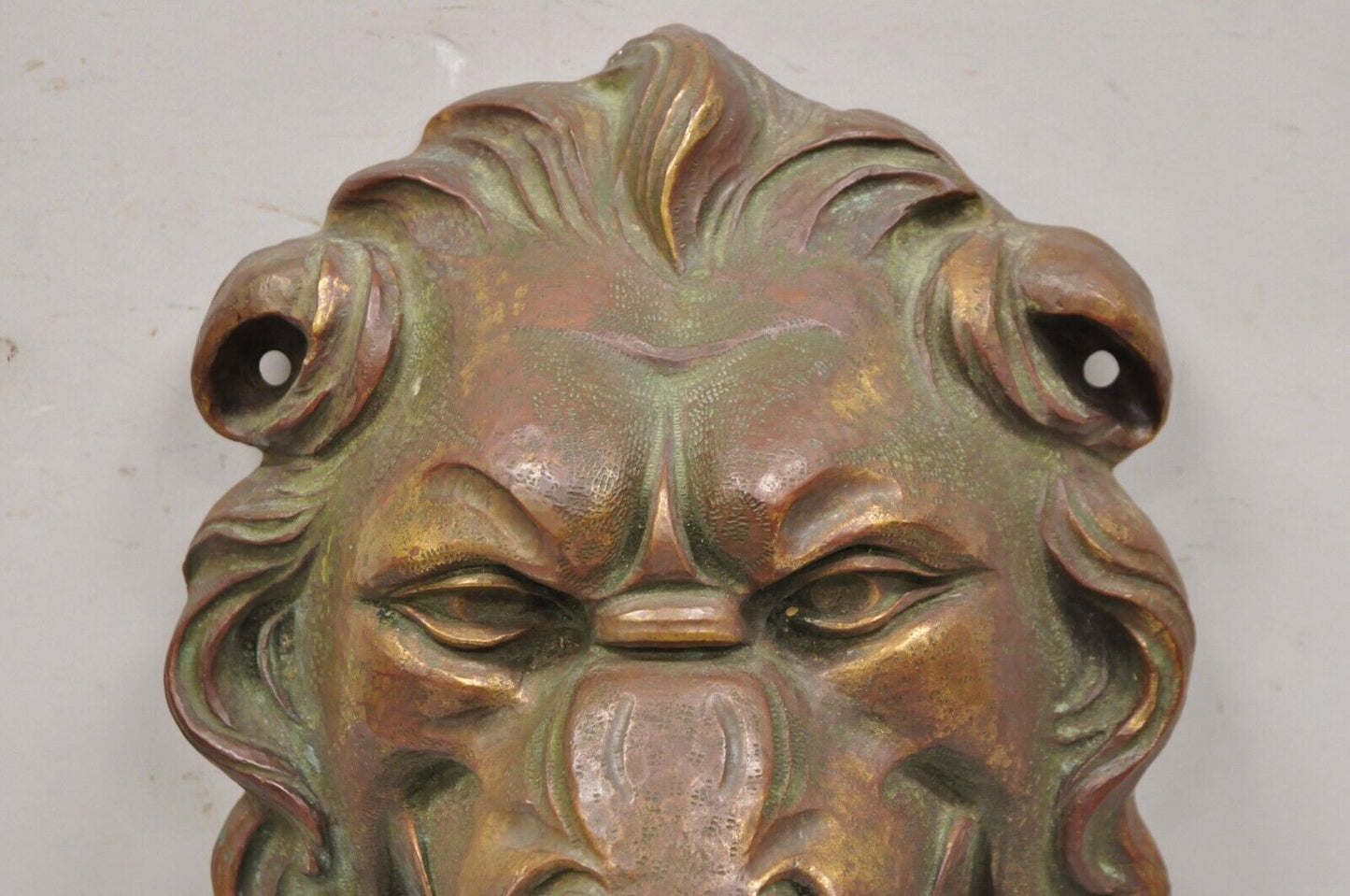 Antique Cast Bronze English Regency Lion Head Garden Wall Mounted Fountain Plate