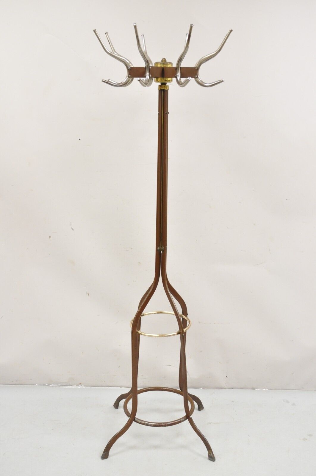 Vintage Art Deco Barbershop Brown Metal Rotating Coat Rack Tree after Koch's