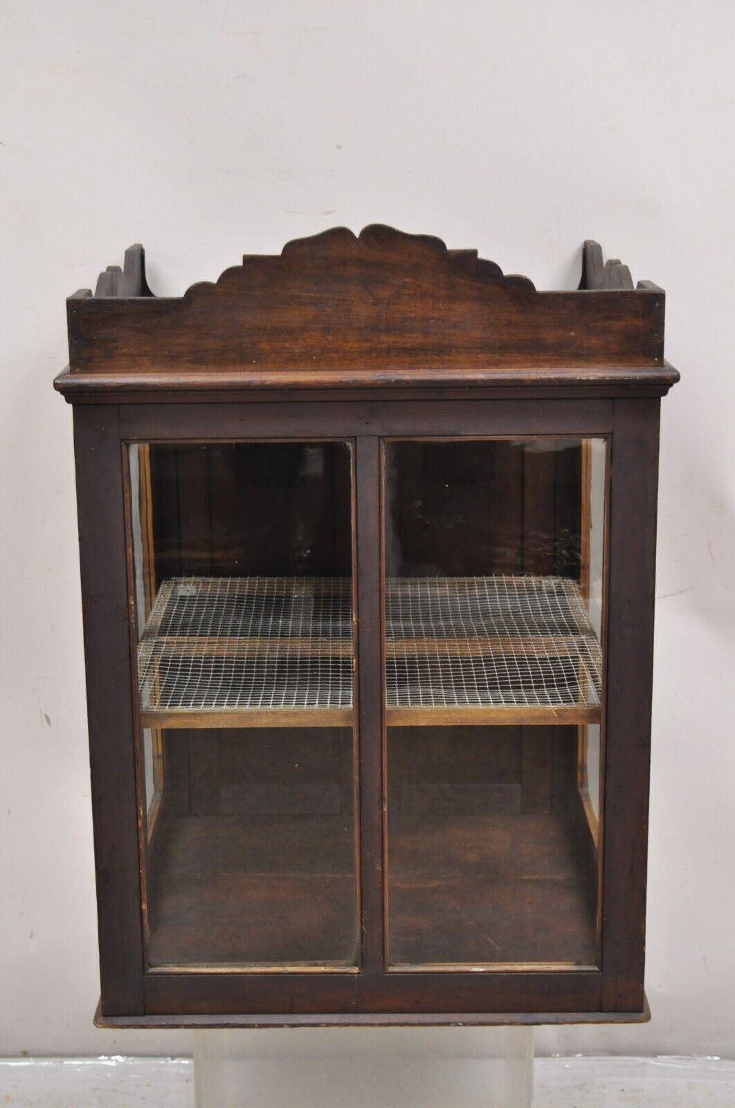 Antique Wood & Glass Counter Top Display County Store Pie Safe Display Cabinet