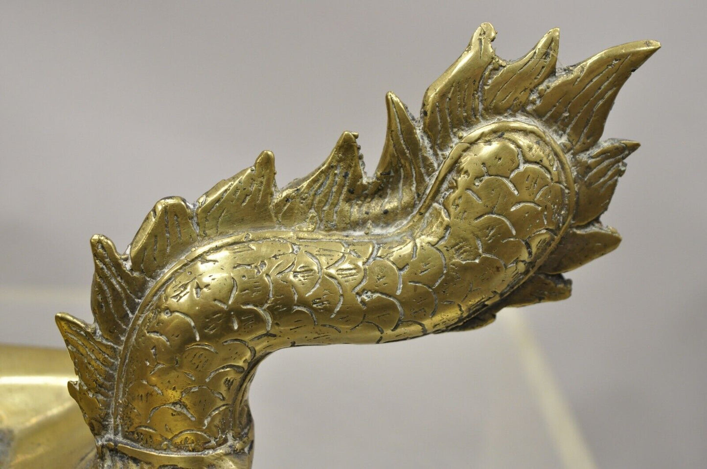 Vintage Solid Brass Dragon Form Chinese Trinket Dish Desk Accessory