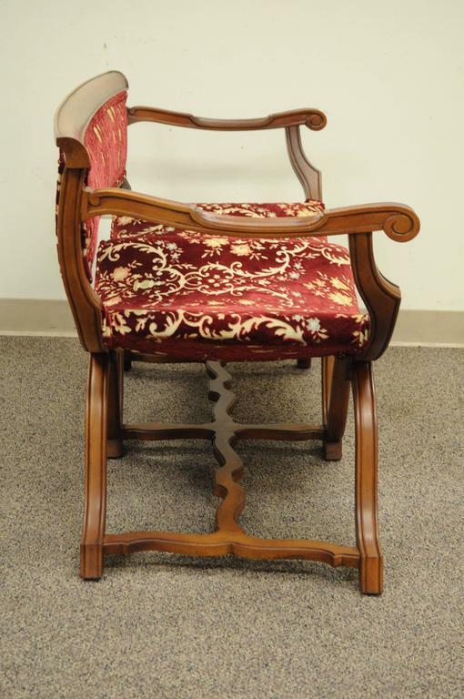 Vintage Hollywood Regency Double Curule X-Frame Settee Savonarola Bench Chair