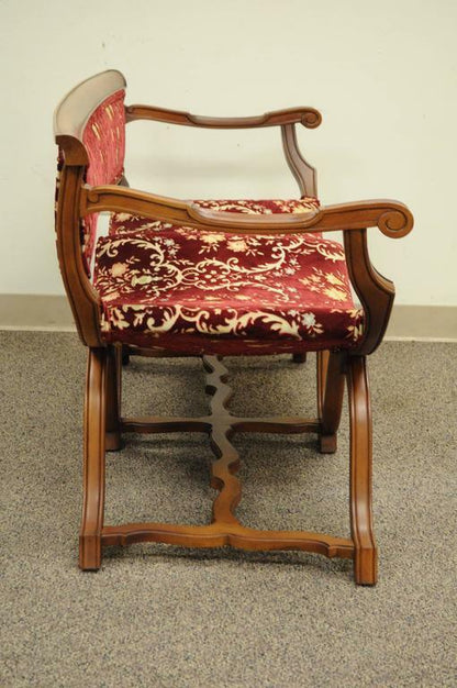 Vintage Hollywood Regency Double Curule X-Frame Settee Savonarola Bench Chair