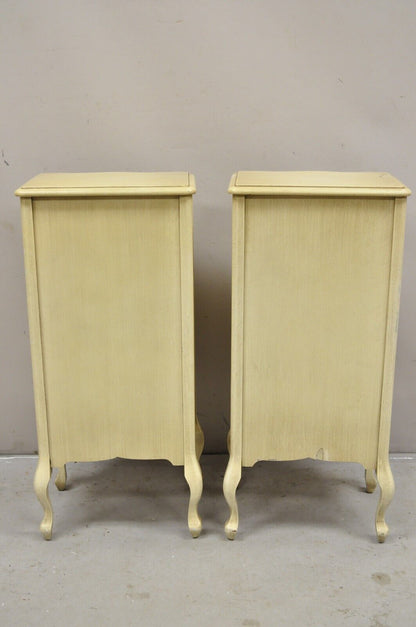 Pair Vtg French Country Provincial Style Cream Painted 5 Drawer Chest Nightstand