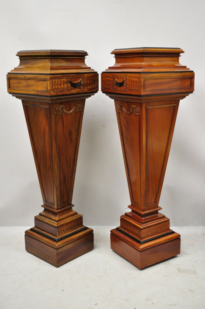 20th C. French Empire Neoclassical Mahogany Wood Pedestal Plant Stands - a Pair