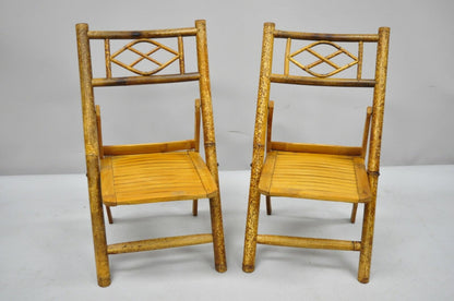 6 Vintage Childrens Bamboo Folding Game Dining Chairs Tiki Rattan Cane Furniture