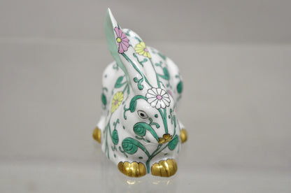 Herend Hungary 15335 Porcelain SBC Siang Blanc Green Flower Bunny Rabbit Figure