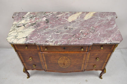 Antique French Louis XV Style Purple Marble Bronze Ormolu Dresser Commode Chest