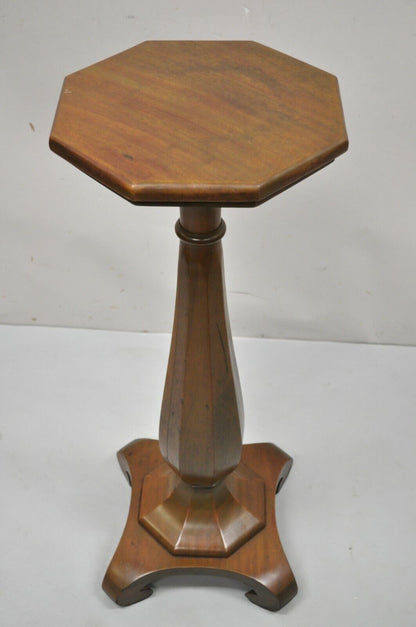 Antique American Empire Carved Mahogany Octagonal Pedestal Column Plant Stand