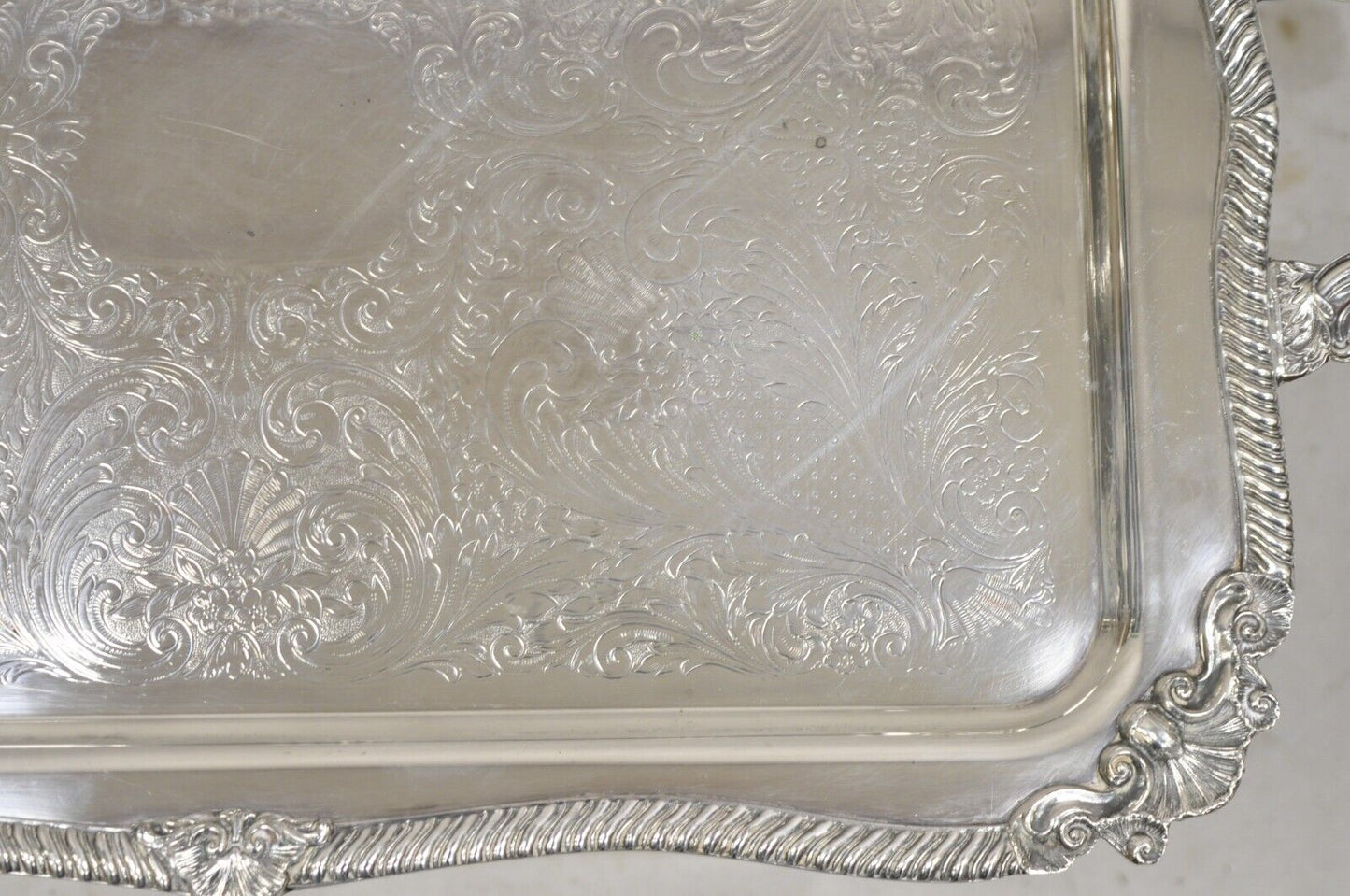 Sheridan Large Ornate Silver Plated English Victorian Style Serving Platter Tray