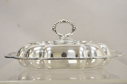 Vintage English Victorian Silver Plated Scalloped Covered Serving Platter Dish