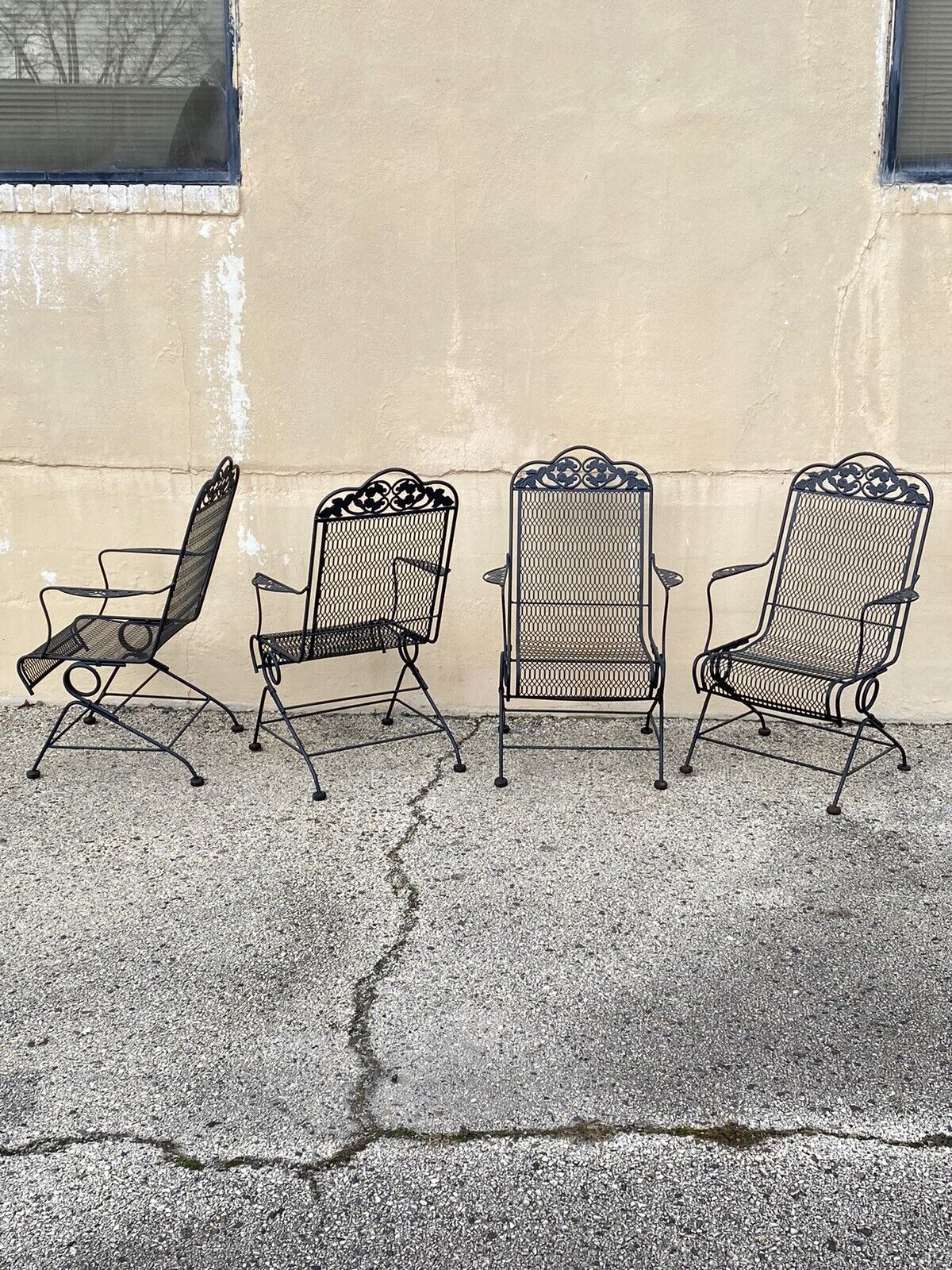 Vintage Wrought Iron Rose and Vine Pattern Garden Patio Chairs - 7 Pc Set