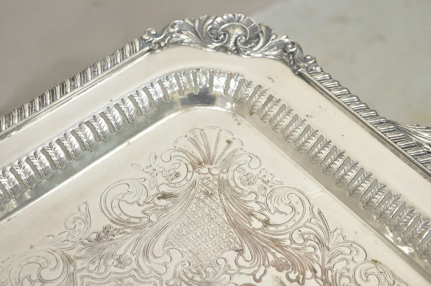 Antique English Victorian Rectangular Silver Plated Platter Tray on Paw Feet