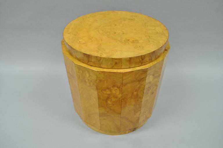 Edward Wormley Dunbar Burl Wood Pedestal Accent Drum Table 6302F Mid Century