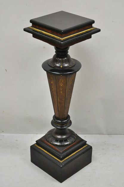 Antique Ebonized Victorian Aesthetic Movement Marble Top Pedestal Plant Stand