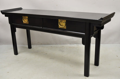 Vtg Century Chinoiserie Chinese Black Lacquered Ebonized Low Console Sofa Table