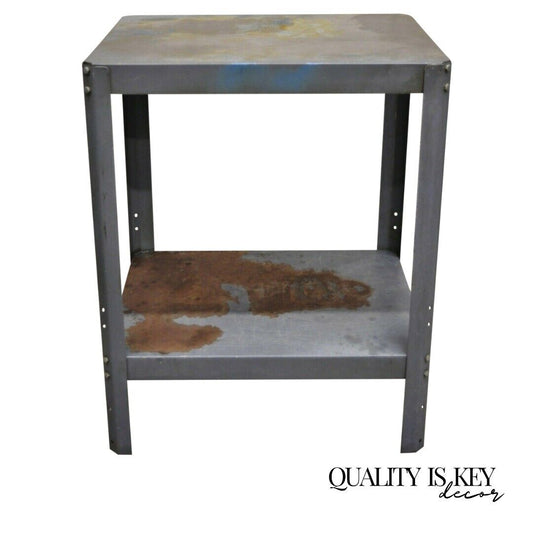 Vintage Mid Century Industrial Steel Metal 2 Tier Work Side Table