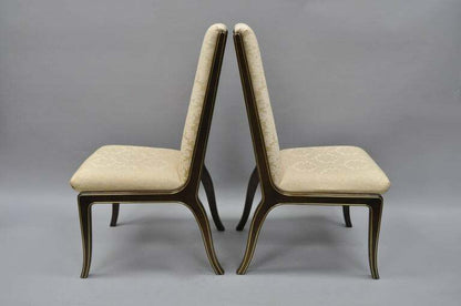 Pair William Doezema for Baker Mastercraft Brass Inlay Upholstered Dining Chairs