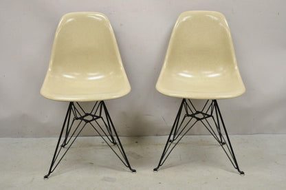 Modernica Case Stand Oatmeal Fiberglass Side Chair with Black Metal Base  - Pair