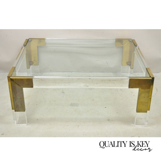 Vintage Mid Century Modern Charles Hollis Jones Style Lucite Brass Coffee Table