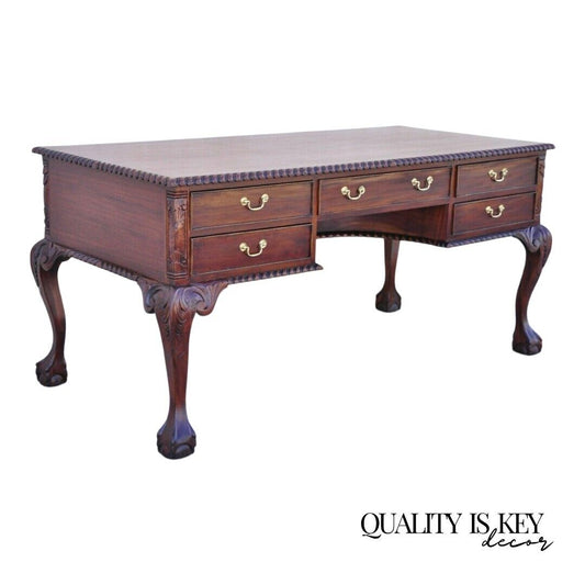 Reproduction English Chippendale Style Mahogany Ball Claw Executive Writing Desk