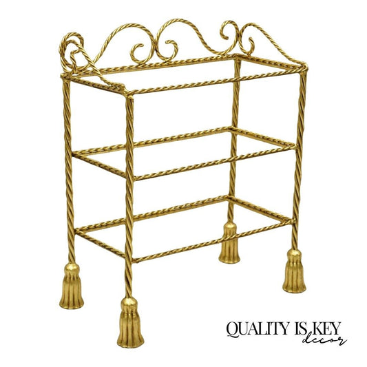 Italian Hollywood Regency Gold Gilt Iron 3 Tier Shelf Small Display Stand (B)