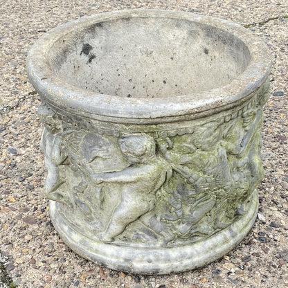 Vtg Henri Studio Concrete Cement 15" Round Classical Cherub Garden Planter Pot