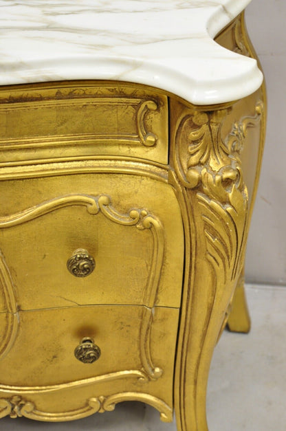 Vintage Daniel Jones French Louis XV Style Gold Bombe Marble Top Nightstand