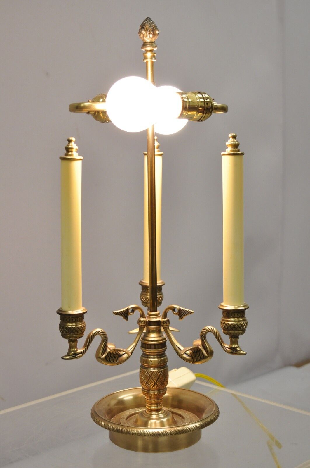 Empire Regency Style Brass Candlestick Bouillotte Desk Table Lamp with Swans (B)
