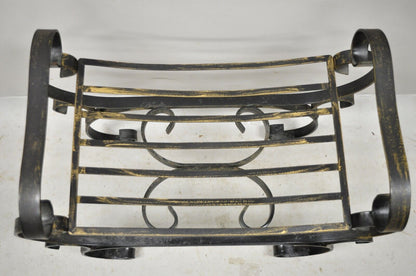 Vtg Gothic Italian Hollywood Regency Black Wrought Iron Curule Bench Seat Chair