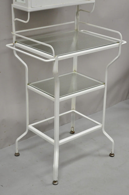 Retro Vintage Style Industrial Metal White Bathroom Cabinet Vanity Stand