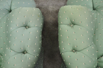 Marco Napoleon III Style Green Tufted Swivel Lounge Chairs and Ottomans - a Pair