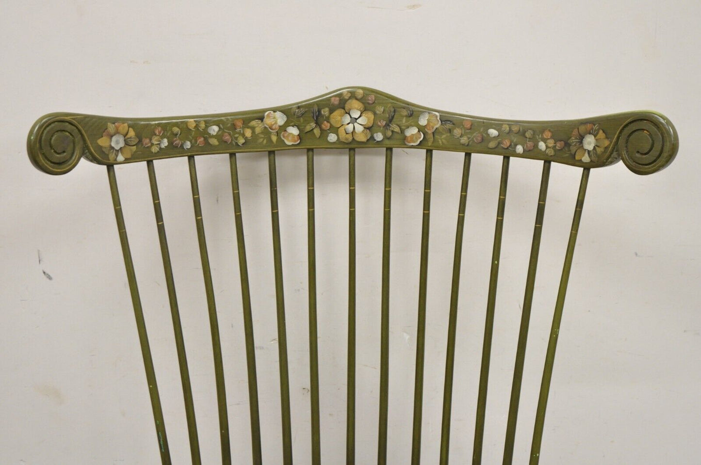 Vintage Ethan Allen Green Chancellor's Chair Stencil Painted Hitchcock Style