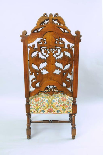 Italian Renaissance Figural Bird & Lion Carved Walnut Throne Captain Arm Chair